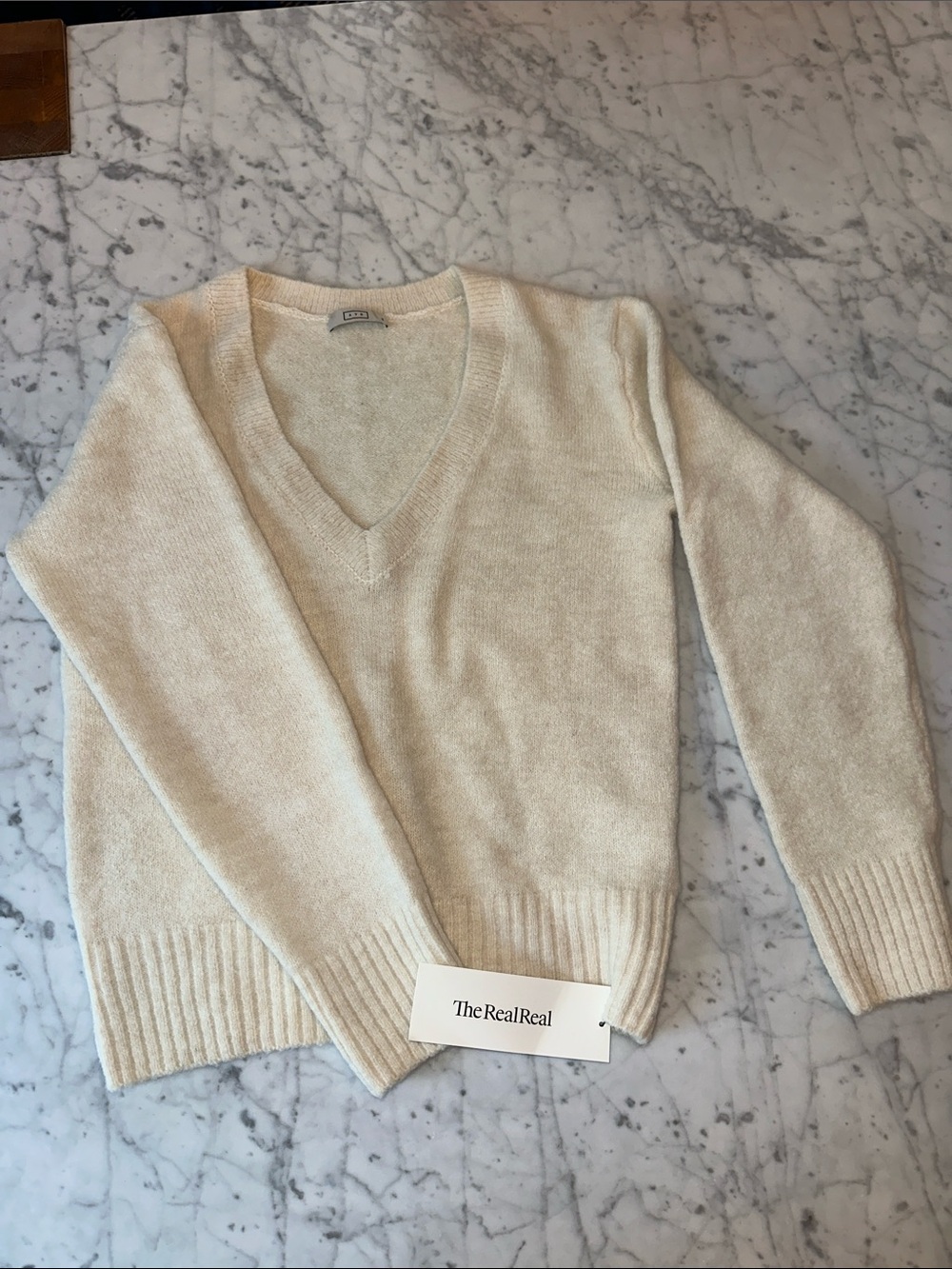 AYR Cream V-Neck Cashmere-Blend Sweater